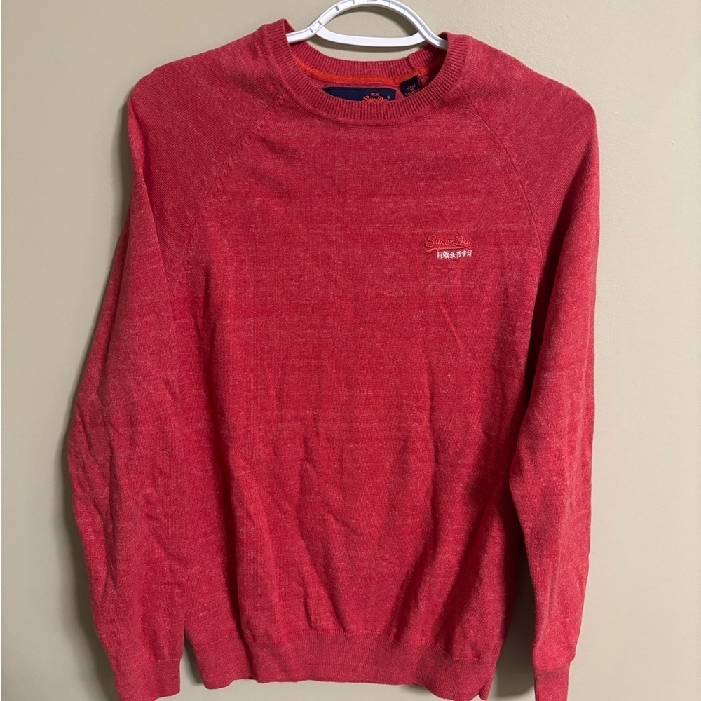 Superdry Orange Label Knit Crew Neck Mens Size Medium Red Long Sleeve Sweater